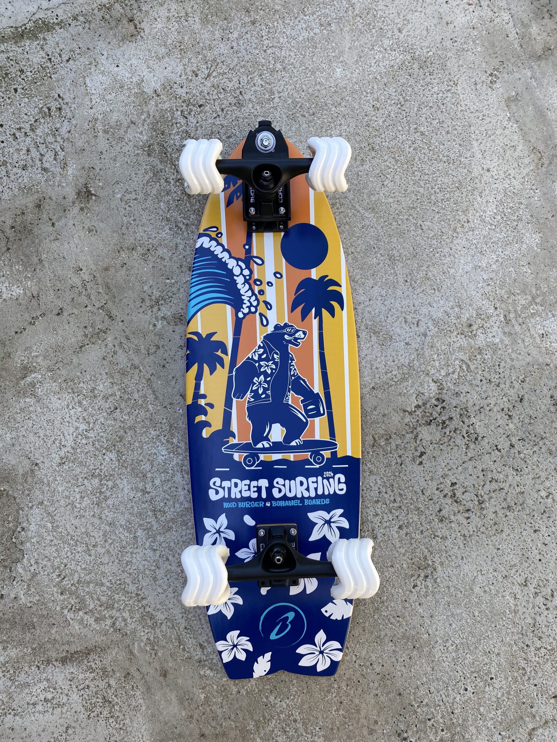 Hood Burger Street Surfing board with shark wheels
